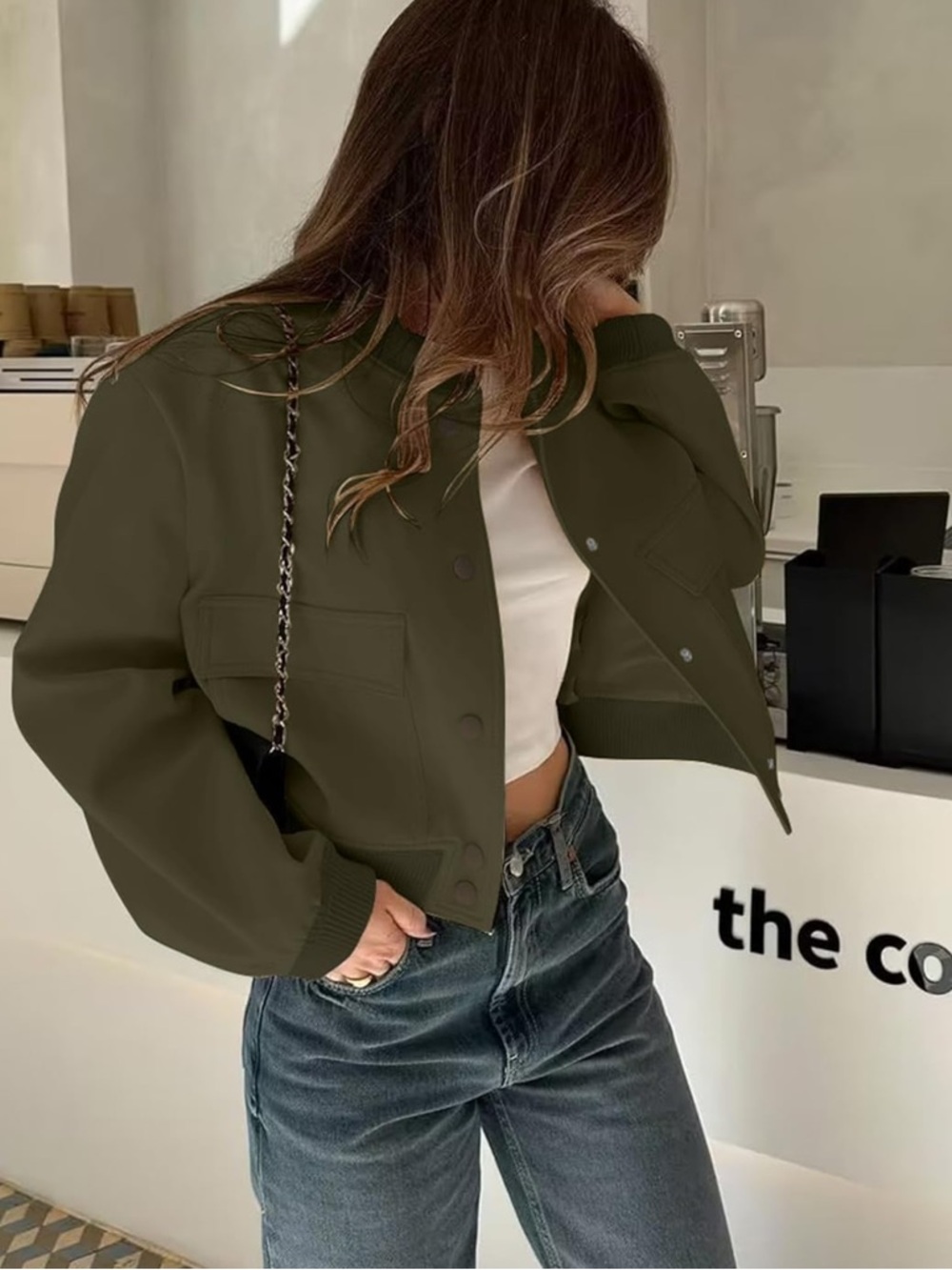 Cropped Baseball Bomber Jacket Button Down Stand … - image 2